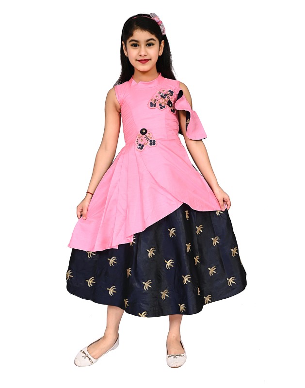 Girl's Sleeveless Maxi/Full Length Party Dress  Pack Of 1 ( Pink )